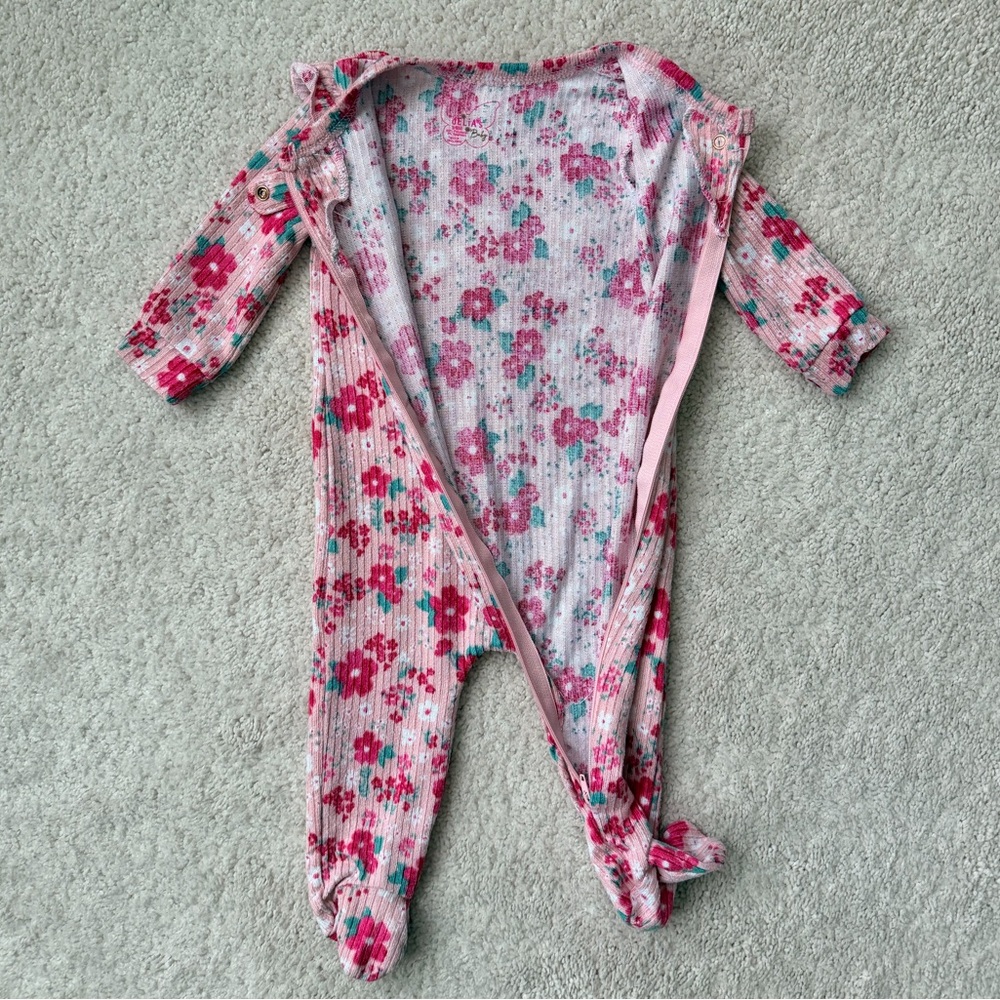 dELiA*s Pink and Red Floral Kids One Piece Footie - Picture 7 of 11